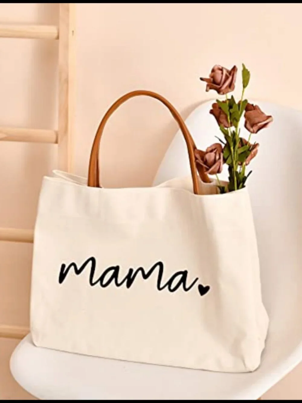 Canvas Mama Tote Bag Mom Life Purse Snap Closure Shoulder Handbag